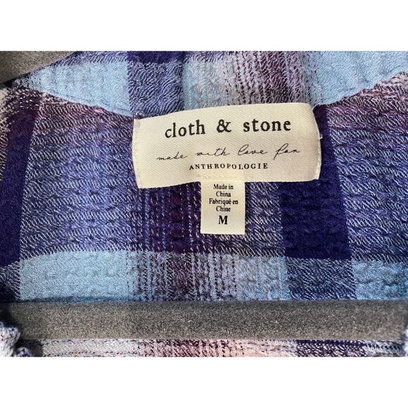 CLOTH & STONE TOP M PLAID TARTAN BLUE PURPLE SHIRT LONG SLEEVE COASTAL WESTERN - Picture 3 of 7